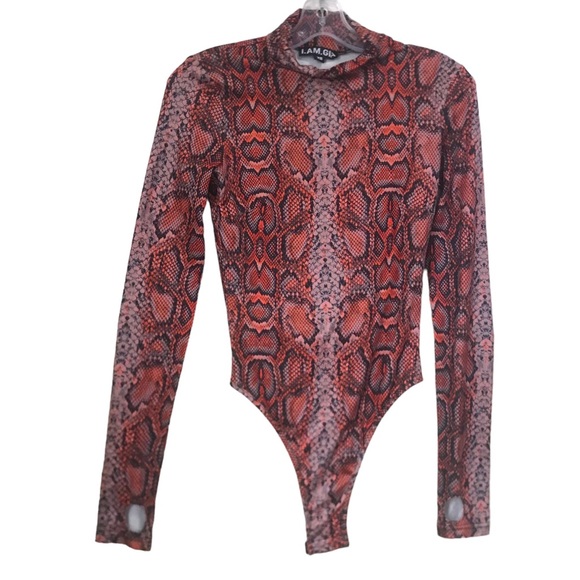 I.AM.GIA.NEW Bodysuit Snake Print Mock Neck Stretch Long Sleeve High Leg Animal - Picture 2 of 15